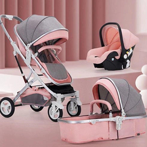 Luxury Travel System Baby Stroller, 3 in 1, Sit & Recline, Lightweight Foldable, High Landscape, Shock Absorption, Reversible, Newborn Stroller with Infant Car Seat, Wholesale