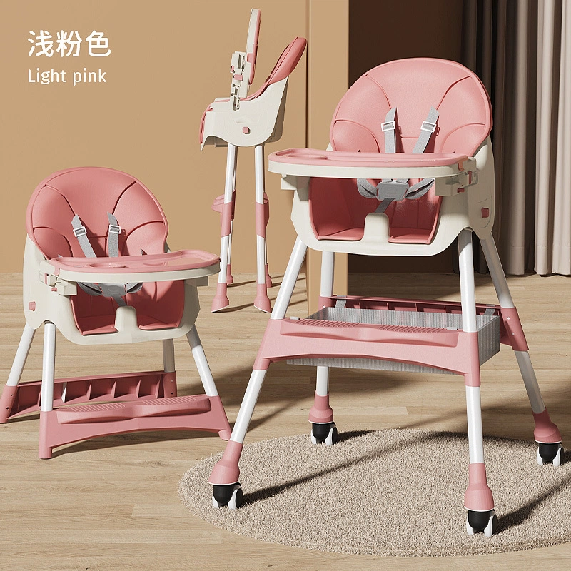 Baby High Chair, Multifunctional Infant Dining Seat, Adjustable Toddler Feeding Chair with Removable Tray & Wheels