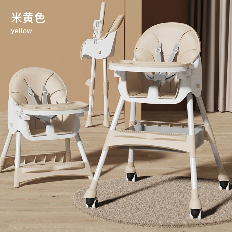 Baby High Chair, Multifunctional Infant Dining Seat, Adjustable Toddler Feeding Chair with Removable Tray & Wheels