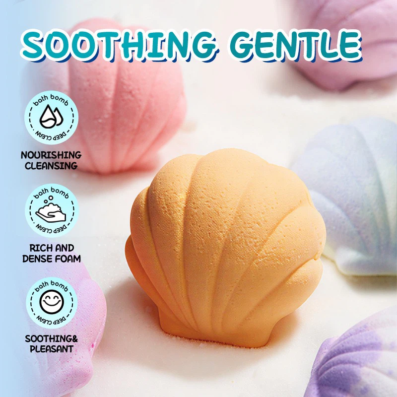 SADOER Seashell Bath Bombs Set, 6pcs Ocean‑Theme Bath Fizzies