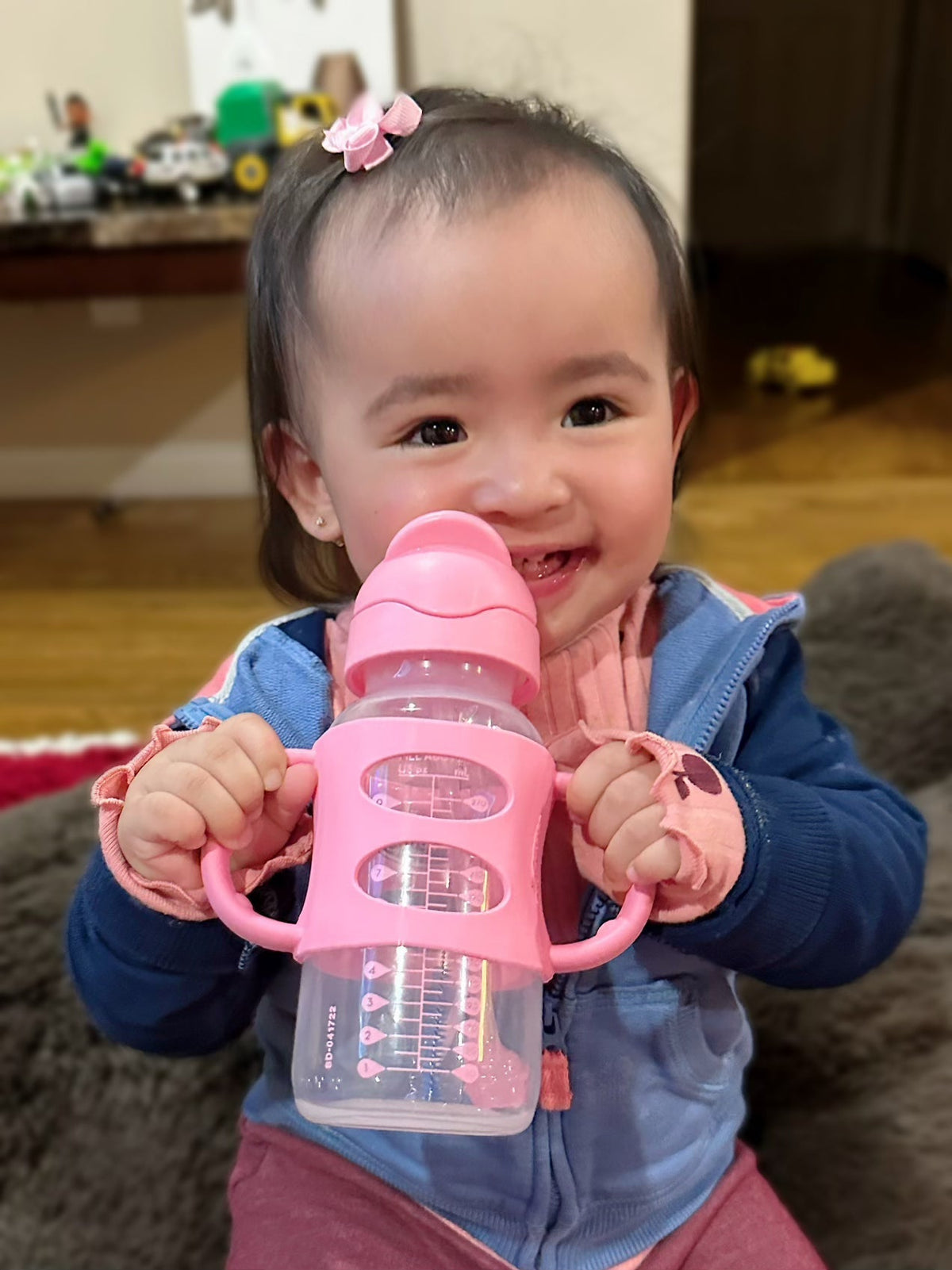 Dr. Brown’s Milestones Wide-Neck Sippy Straw Bottle with Silicone Handles, 9oz, Pink, 1 Pack, 6m+
